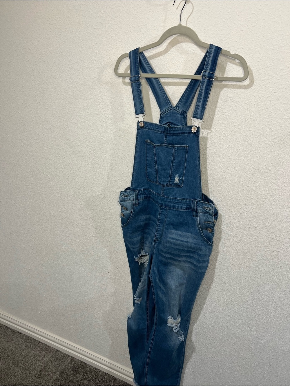 Source Unknown Blue Distressed Denim Overalls